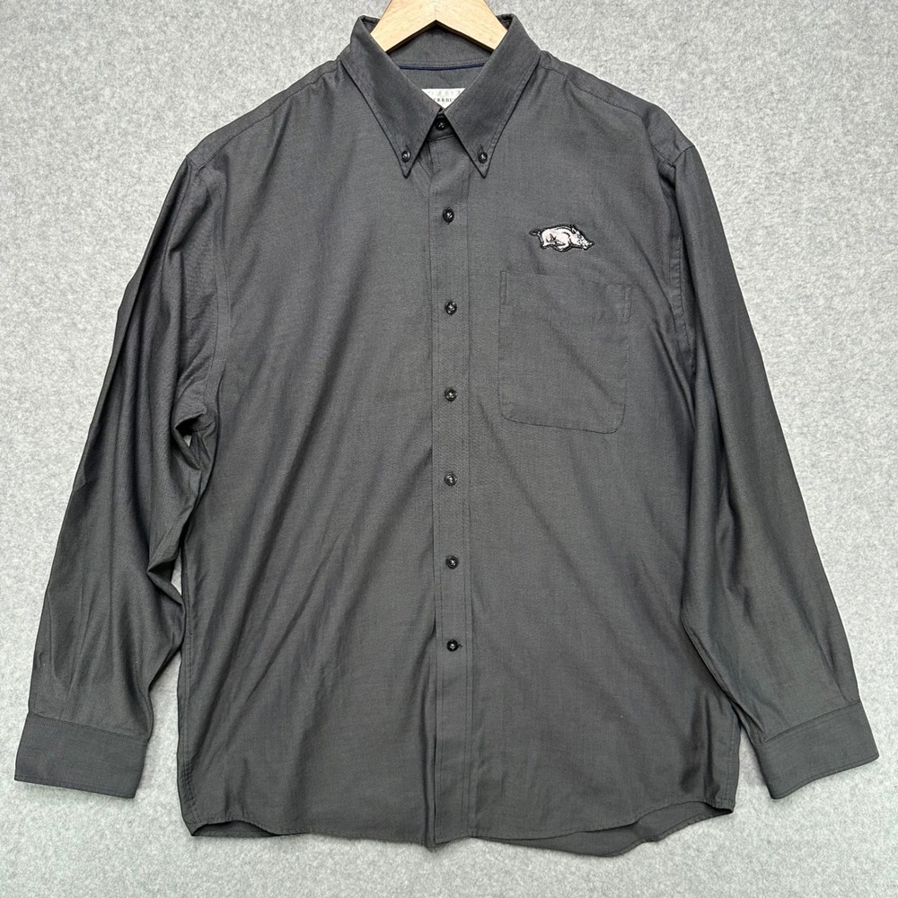Cutter &‎ Buck Mens Arkansas Razorbacks Button Down Shirt Gray Long Sleeve Large - Picture 2 of 9